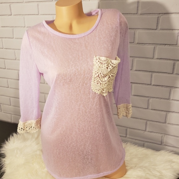 Tops - Lavender and cream lace top
